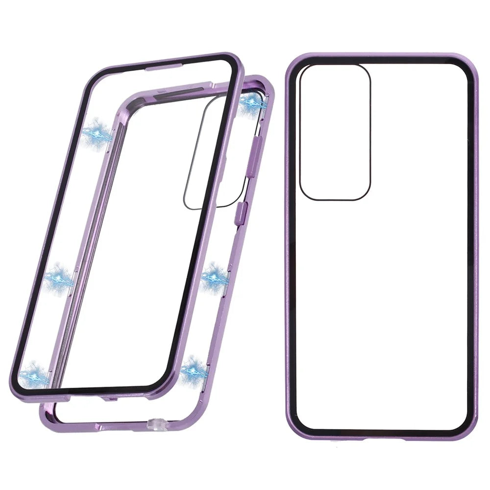 For Samsung Galaxy A17 4G  /  A17 5G Case Double-Sided Tempered Glass Phone Cover with Magnetic Adsorption Metal Frame - Purple - 1