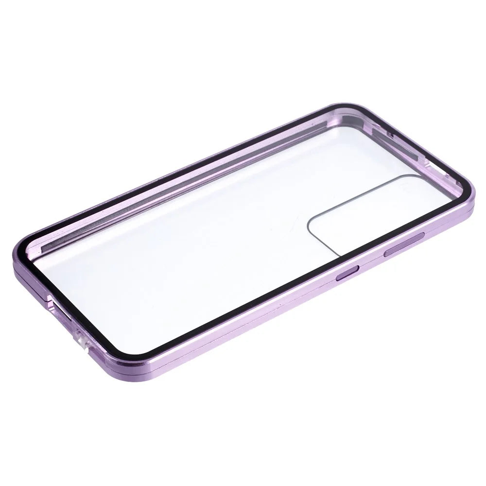 For Samsung Galaxy A17 4G  /  A17 5G Case Double-Sided Tempered Glass Phone Cover with Magnetic Adsorption Metal Frame - Purple - 4
