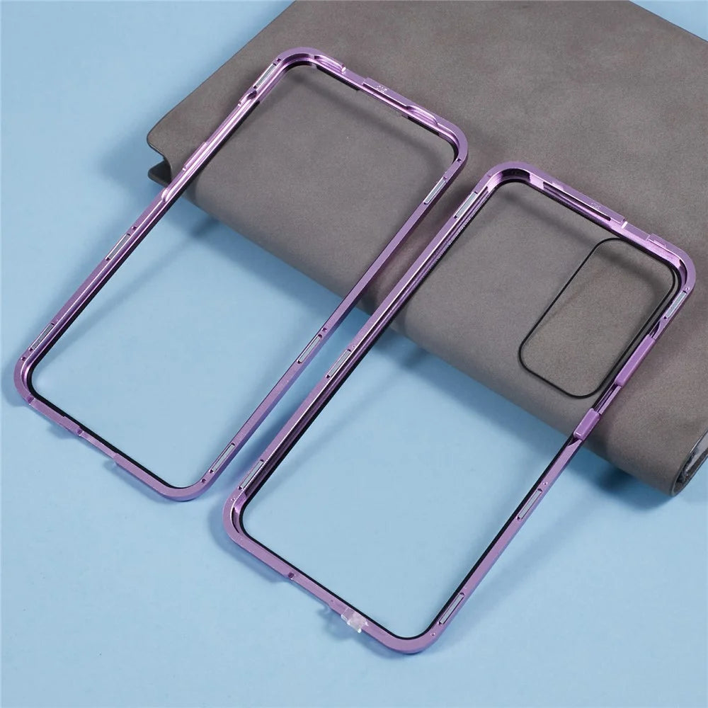 For Samsung Galaxy A17 4G  /  A17 5G Case Double-Sided Tempered Glass Phone Cover with Magnetic Adsorption Metal Frame - Purple - 5