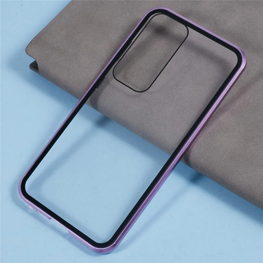 For Samsung Galaxy A17 4G  /  A17 5G Case Double-Sided Tempered Glass Phone Cover with Magnetic Adsorption Metal Frame - Purple - 6
