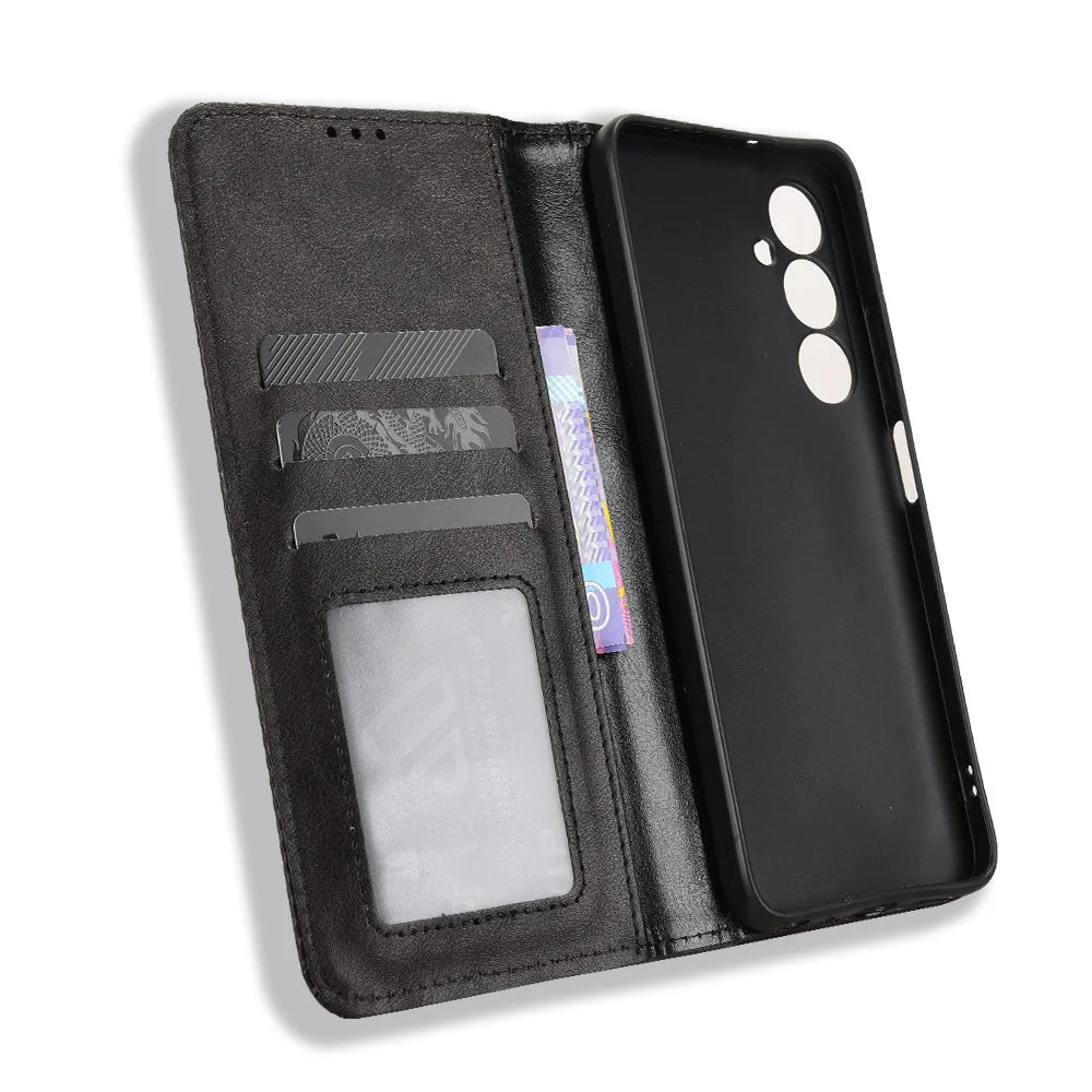 For ZTE nubia V80 Max 4G Leather Case Wallet Stand Retro Texture Phone Cover - Black - 5