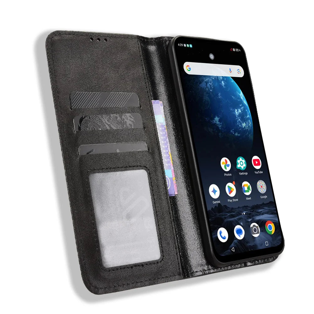 For Optus X Pro 2 5G / ZTE Nubia P9 Pro 5G Leather Case Wallet Stand Retro Texture Phone Cover - Black - 6