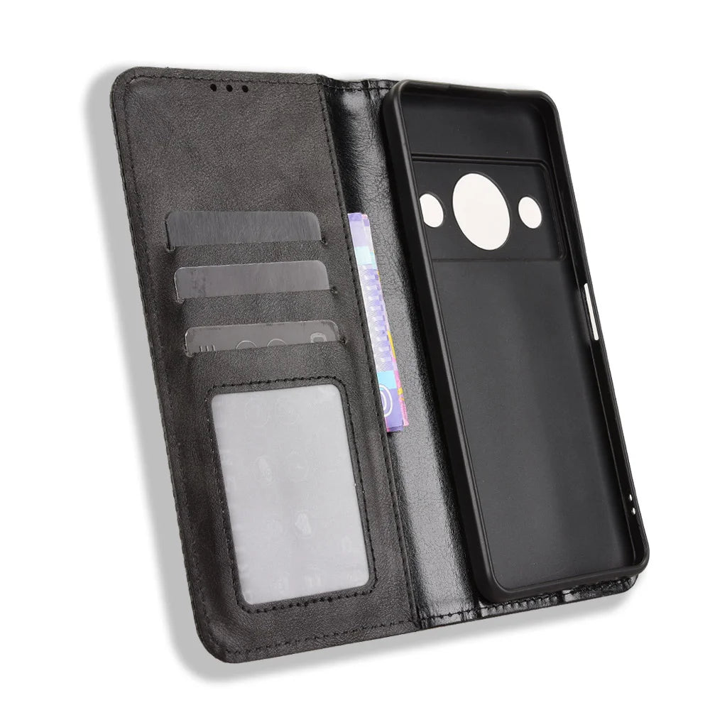 For ZTE Blade A75 Pro 5G Leather Case Wallet Stand Retro Texture Phone Cover - Black - 5