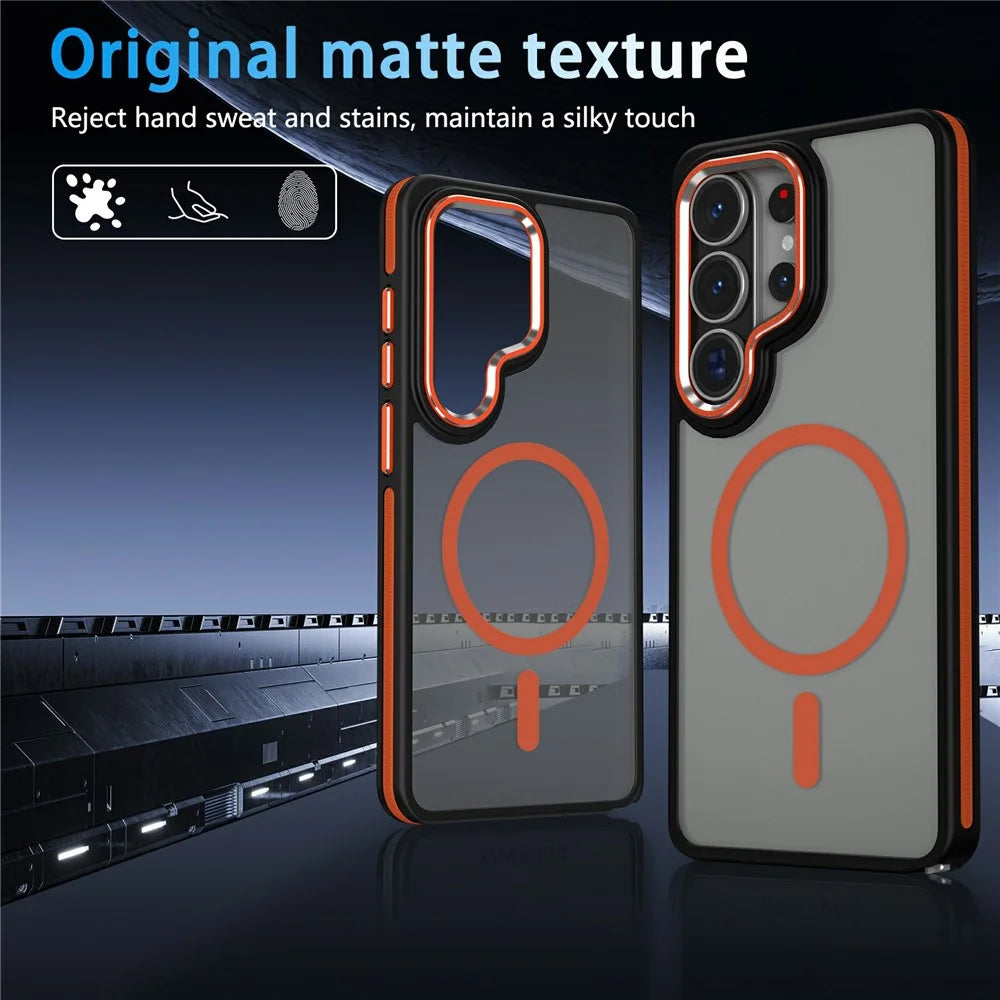 For Samsung Galaxy S26 Ultra Magnetic Case Matte Skin Touch Anti Drop TPU PC Phone Cover - Orange - 5