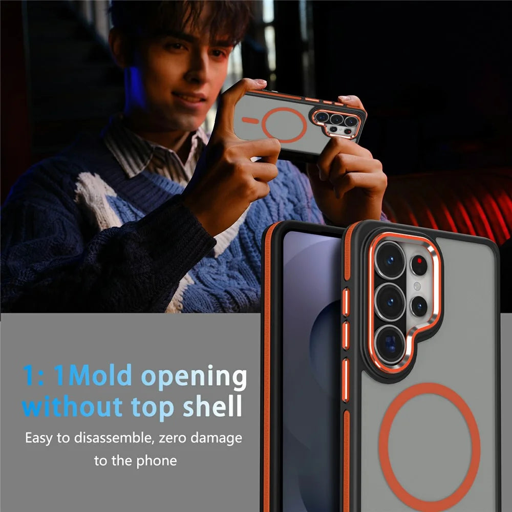 For Samsung Galaxy S26 Ultra Magnetic Case Matte Skin Touch Anti Drop TPU PC Phone Cover - Orange - 6