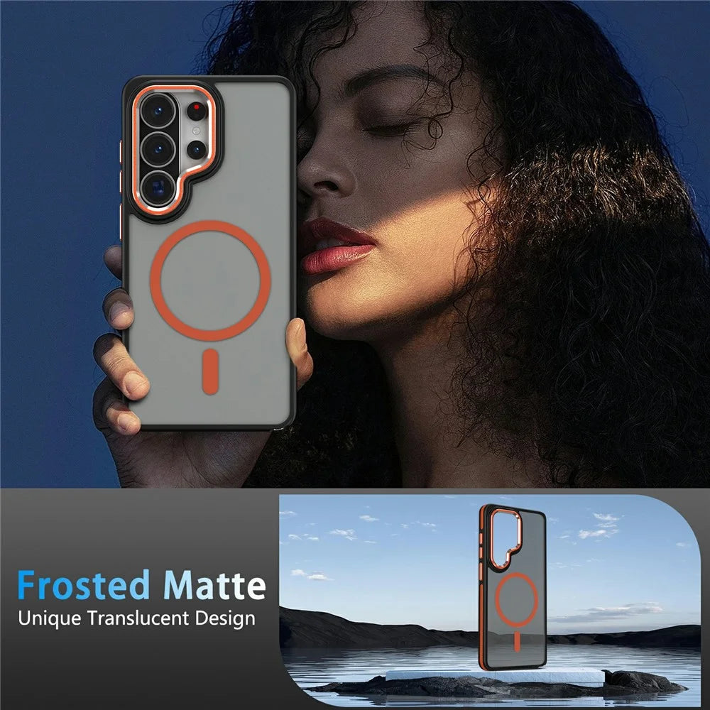For Samsung Galaxy S26 Ultra Magnetic Case Matte Skin Touch Anti Drop TPU PC Phone Cover - Orange - 7