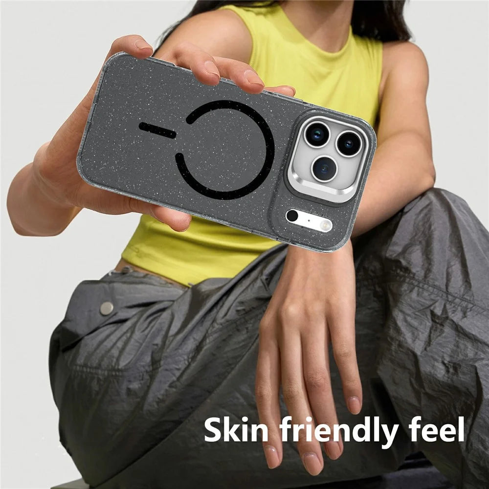 For Samsung Galaxy S26 Ultra Magnetic Case Shockproof TPU PC Glitter Phone Cover with Lens Frame Kickstand - Transparent Black - 7