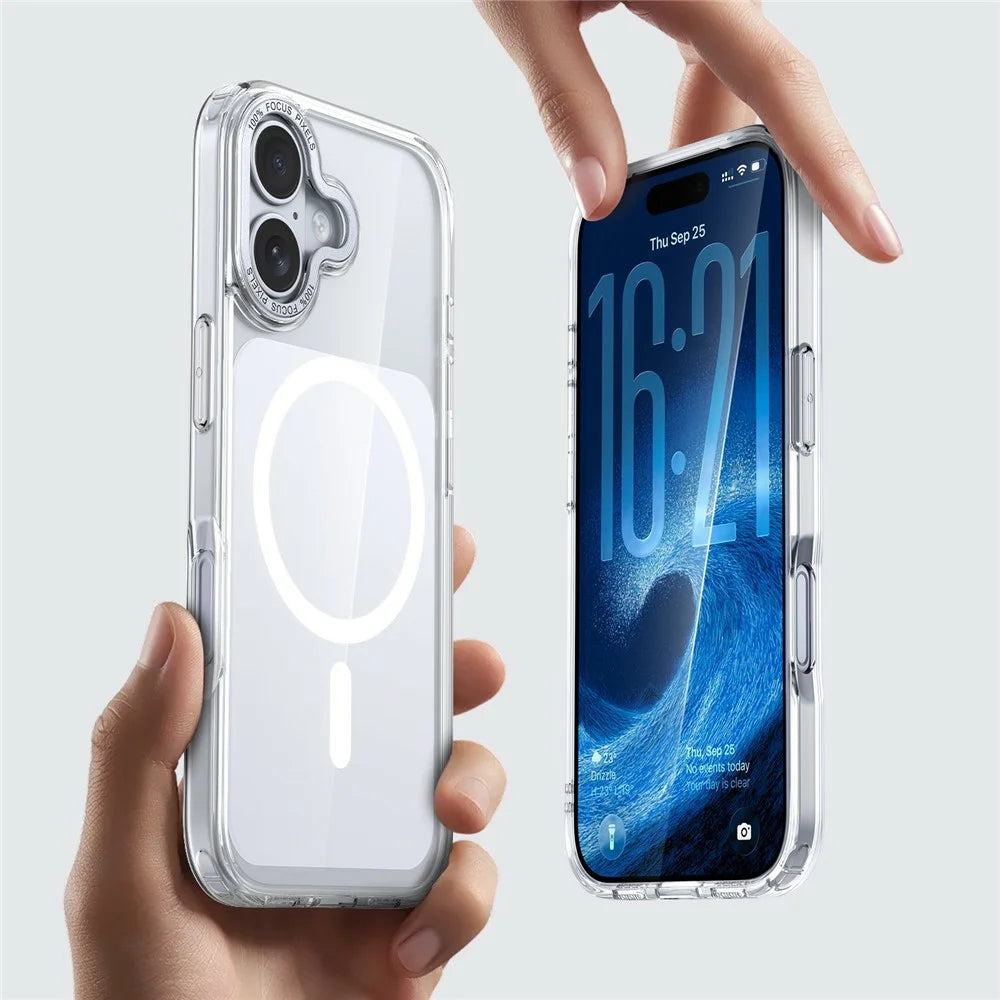 For iPhone 17 Magnetic Case Shockproof TPU PC Clear Phone Cover Compatible with MagSafe - White - 6