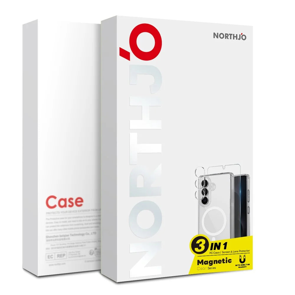 NORTHJO For Samsung Galaxy S25 Ultra Magnetic Case PC + TPU Phone Cover Set with Front Screen Protector + Lens Film - Transparent - 5
