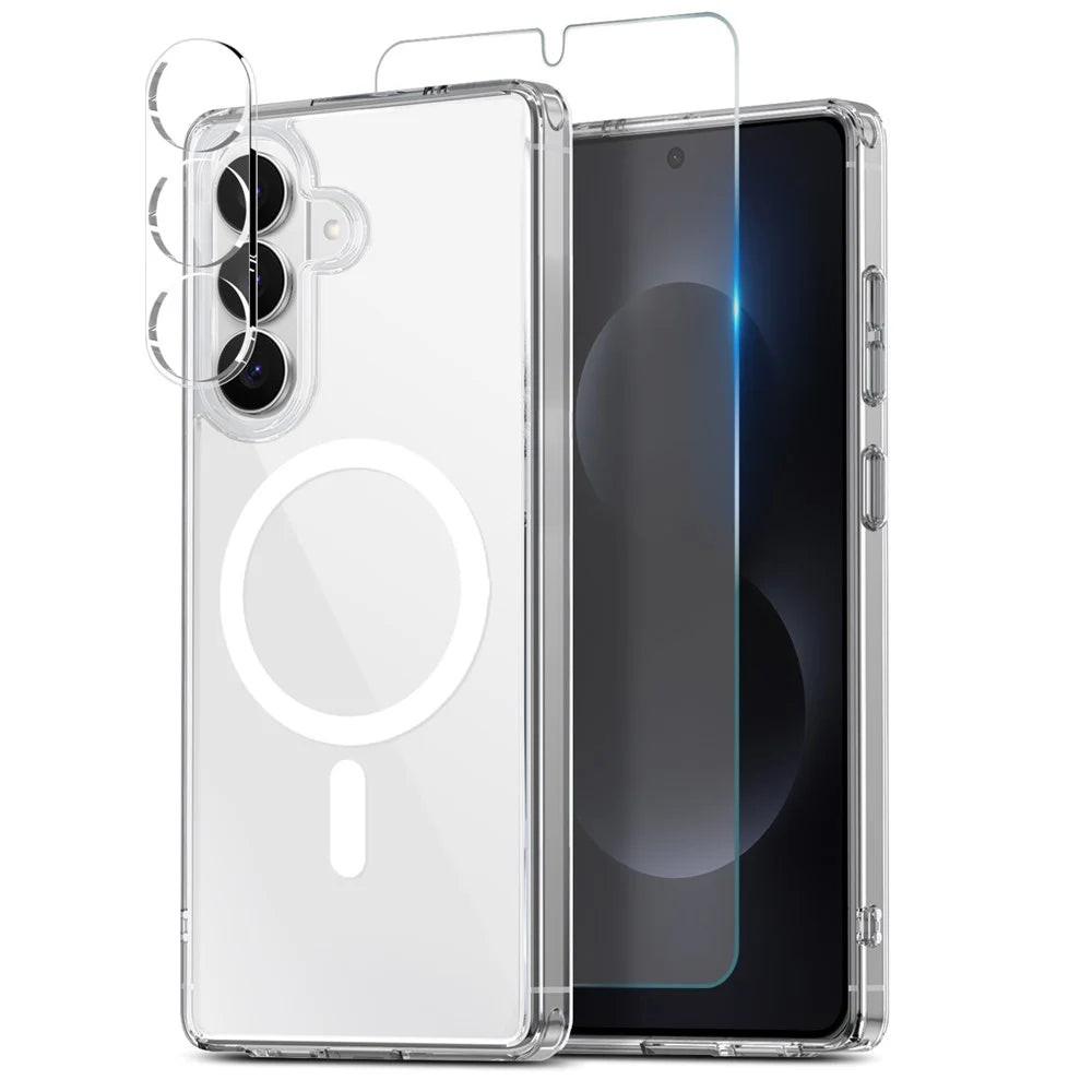 NORTHJO For Samsung Galaxy S26+ Magnetic Case PC + TPU Phone Cover Set with Front Screen Protector + Lens Film - Transparent - 1