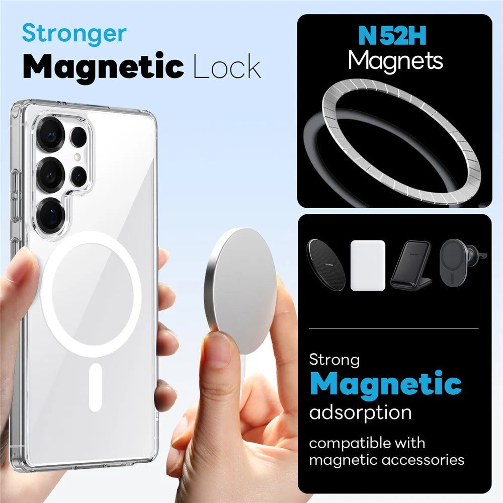 NORTHJO For Samsung Galaxy S26 Ultra Magnetic Case PC + TPU Phone Cover Set with Front Screen Protector + Lens Film - Transparent - 2
