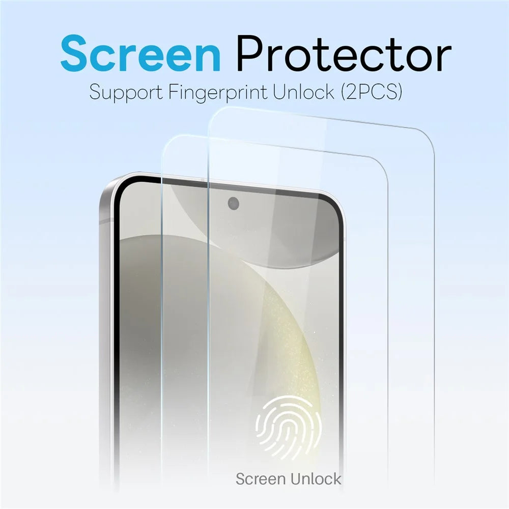 NORTHJO 5 in 1 Set for Samsung Galaxy S24+ Magnetic Case PC + TPU Phone Cover with 2 Front Screen Protector (Support Fingerprint Unlock) + 2 Lens Film - Transparent - 3