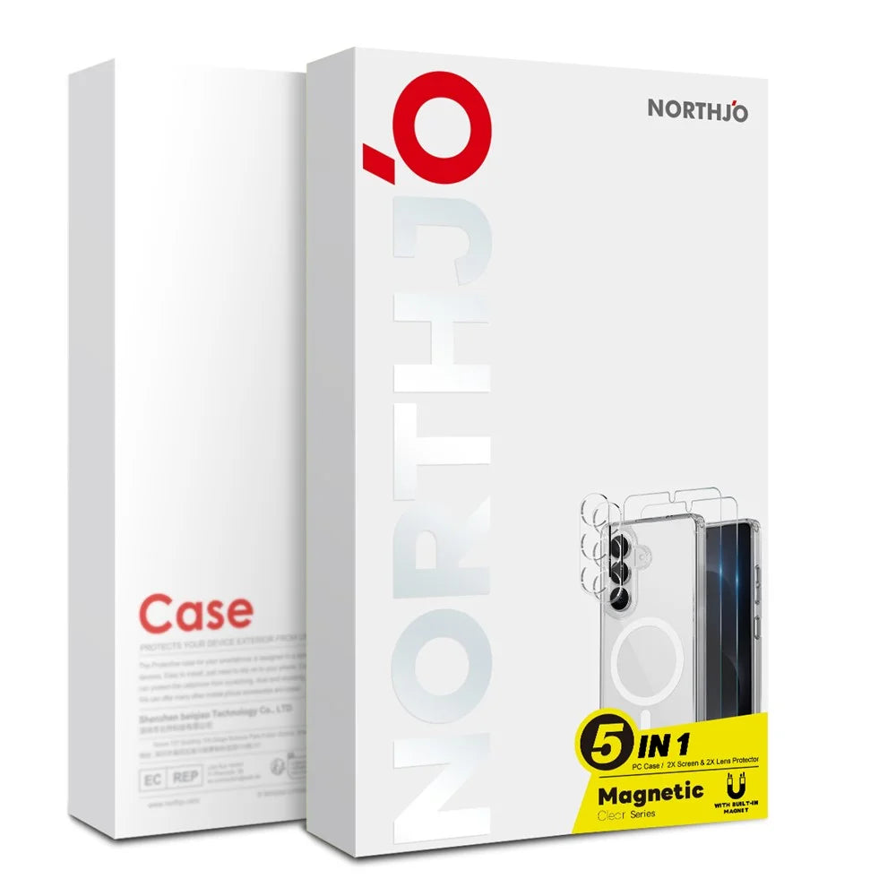 NORTHJO 5 in 1 Set for Samsung  Galaxy S26  /  S26 Pro Magnetic Case PC + TPU Phone Cover with 2 Front Screen Protector (Support Fingerprint Unlock) + 2 Lens Film - Transparent - 5