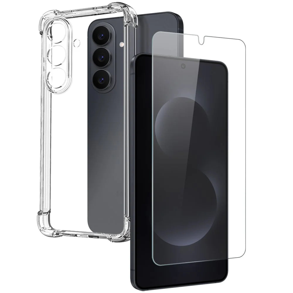 NORTHJO For Samsung Galaxy S26 Case Shockproof TPU Clear Phone Cover with Tempered Glass Support Fingerprint Unlock - Transparent - 1