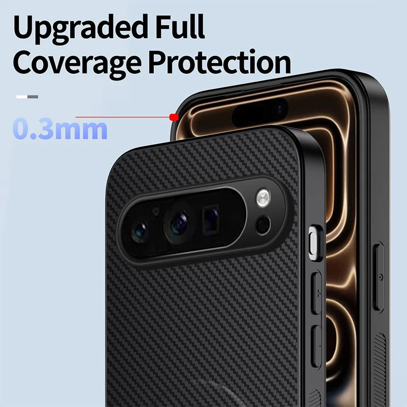 WANLONFENG For Google Pixel 9 Pro XL Magnetic Case  QT Series Kickstand Carbon Fiber Texture PC TPU Phone Cover - Black - 5