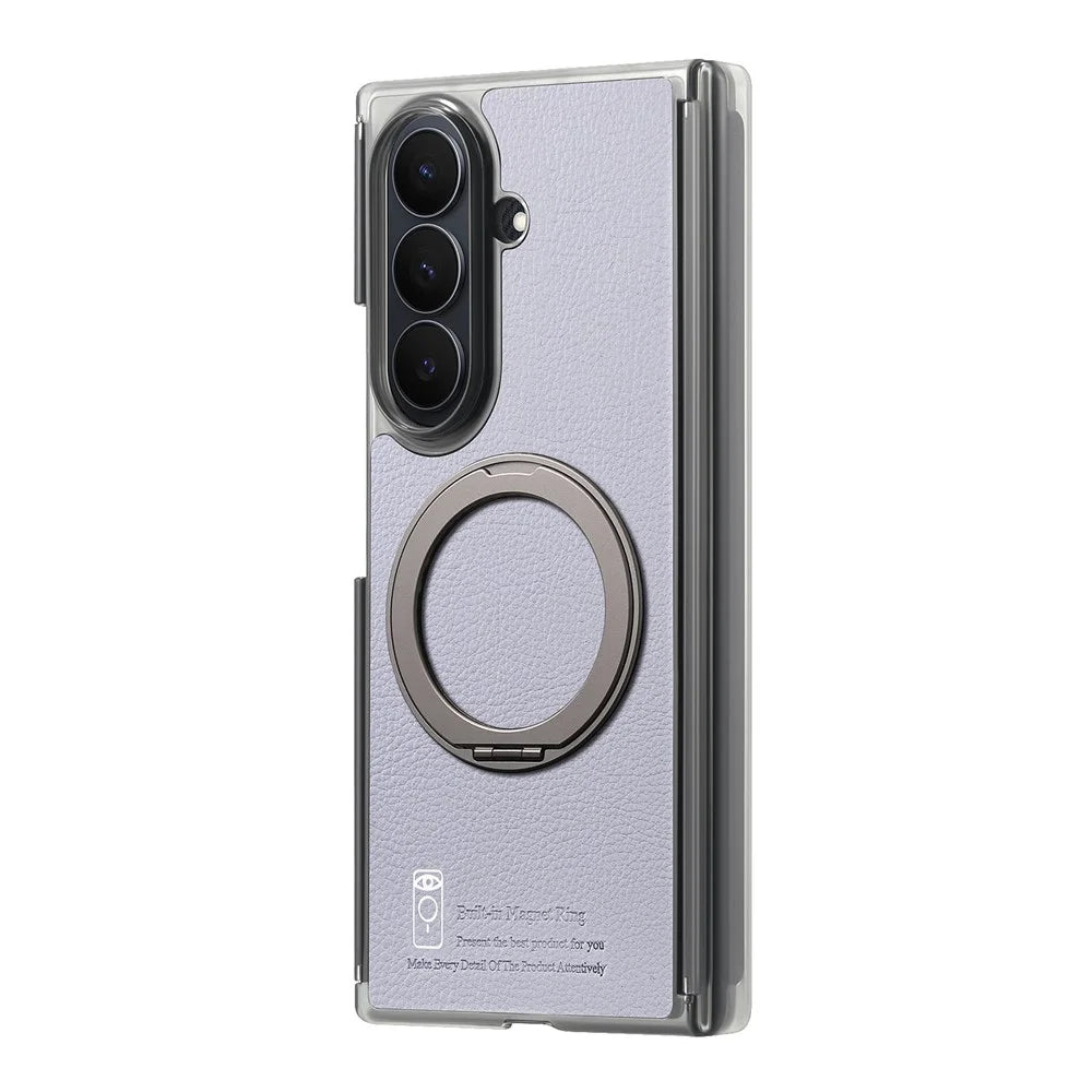For Samsung Galaxy Z TriFold 5G Magnetic Case with 360° Ring Stand Hinge Protection PU PC TPU Phone Cover - Light Purple - 5
