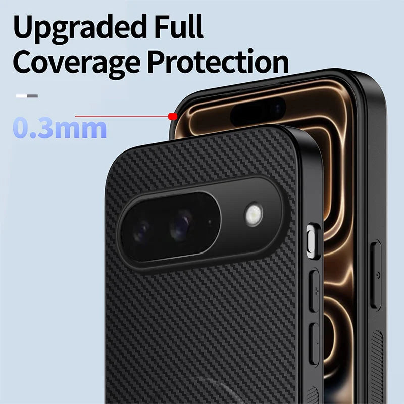 WANLONFENG For Google Pixel 9 Magnetic Case  QT Series Kickstand Carbon Fiber Texture PC TPU Phone Cover - Black - 5