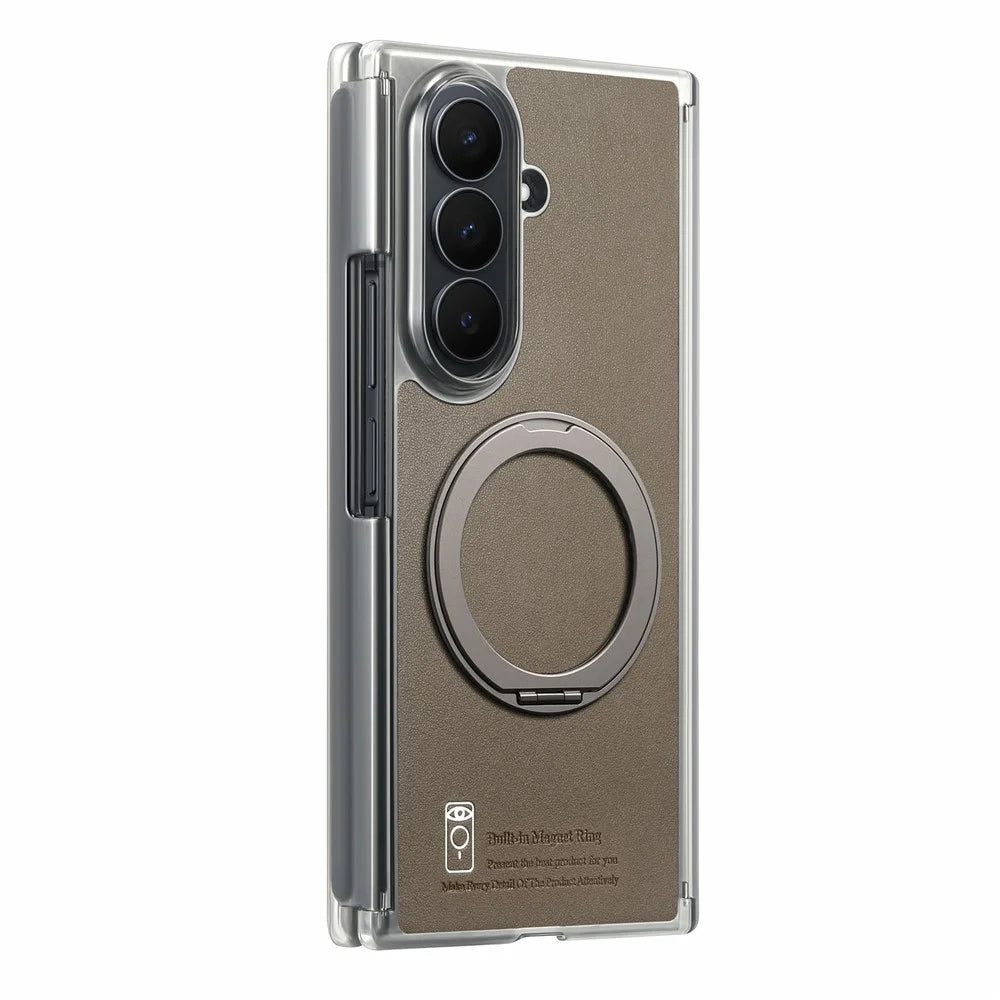 For Samsung Galaxy Z TriFold 5G Magnetic Phone Case with 360 Degree Rotating Ring Holder Dual-Axis Shockproof Protection - Dark Brown - 1