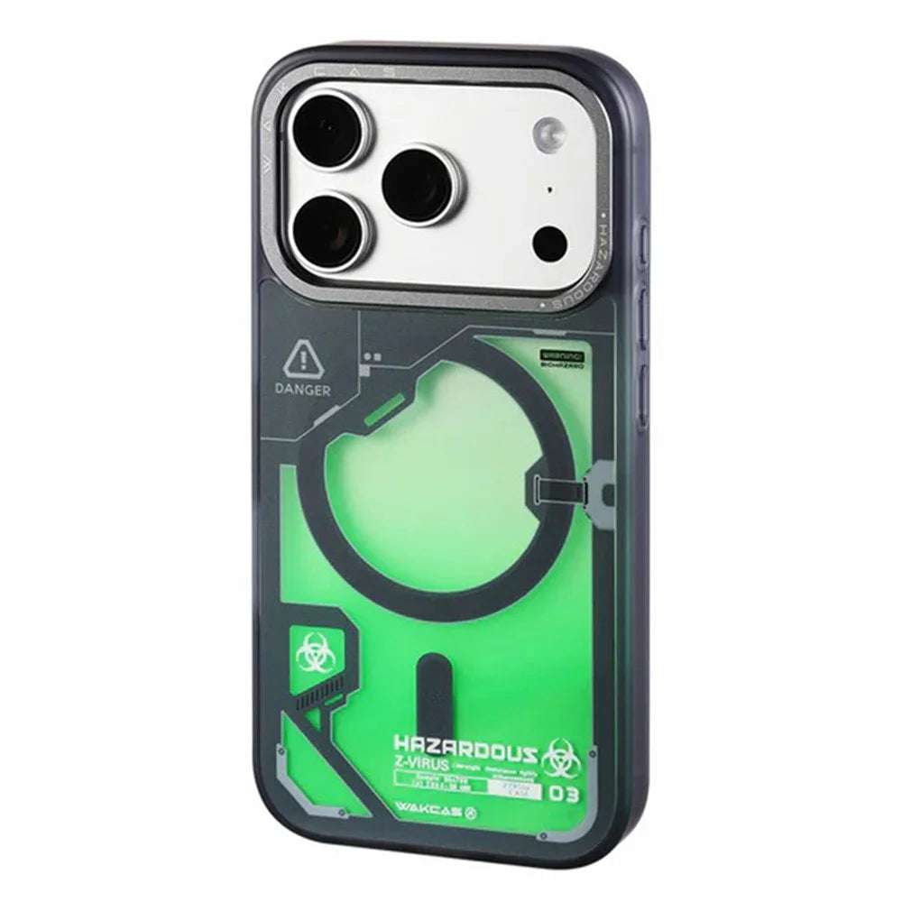 WAKCAS For iPhone 17 Pro Max Magnetic Case Fluorescent Quicksand TPU Phone Cover Compatible with MagSafe - Green - 1