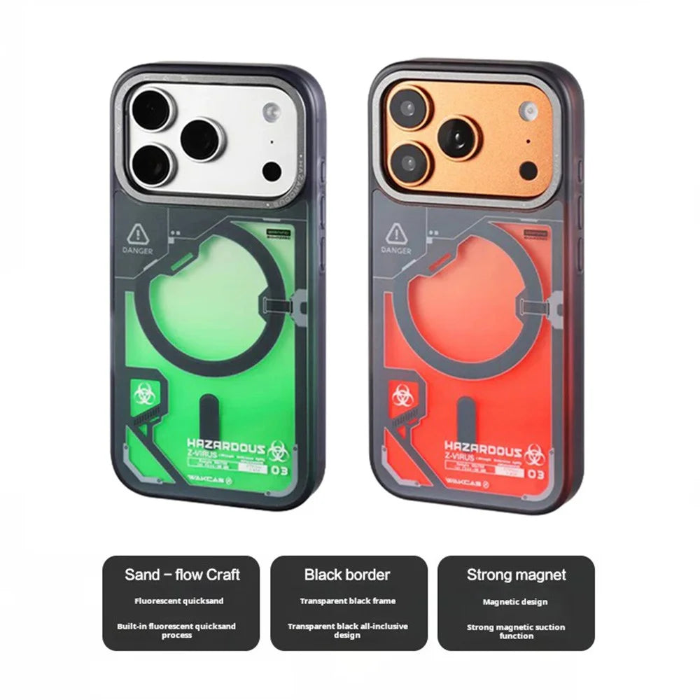 WAKCAS For iPhone 17 Pro Max Magnetic Case Fluorescent Quicksand TPU Phone Cover Compatible with MagSafe - Green - 2