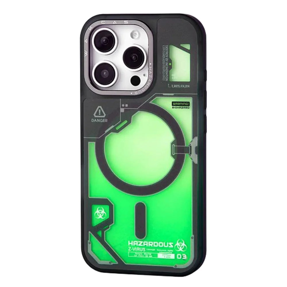 WAKCAS For iPhone 15 Pro Magnetic Case Fluorescent Quicksand TPU Phone Cover Compatible with MagSafe - Green - 1