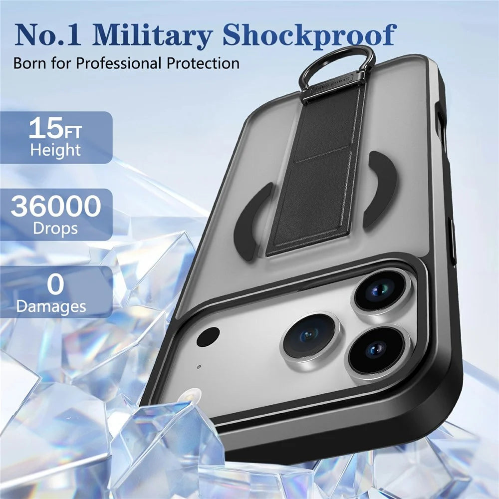For iPhone 17 Pro Magnetic Case with Folding Kickstand  /  Ring Holder TPU + PC Phone Back Cover - Black - 2