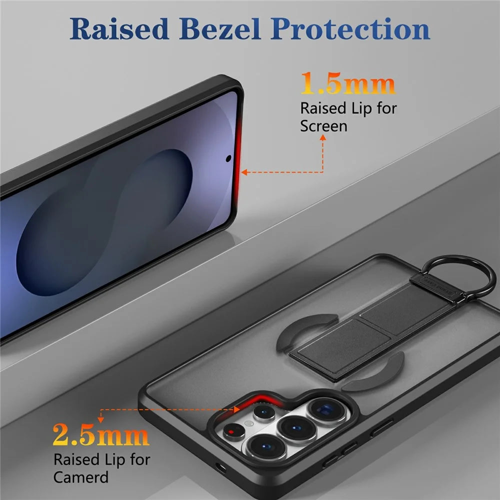 For Samsung Galaxy S25 Ultra Magnetic Case with Folding Kickstand  /  Ring Holder TPU + PC Phone Back Cover - Black - 3