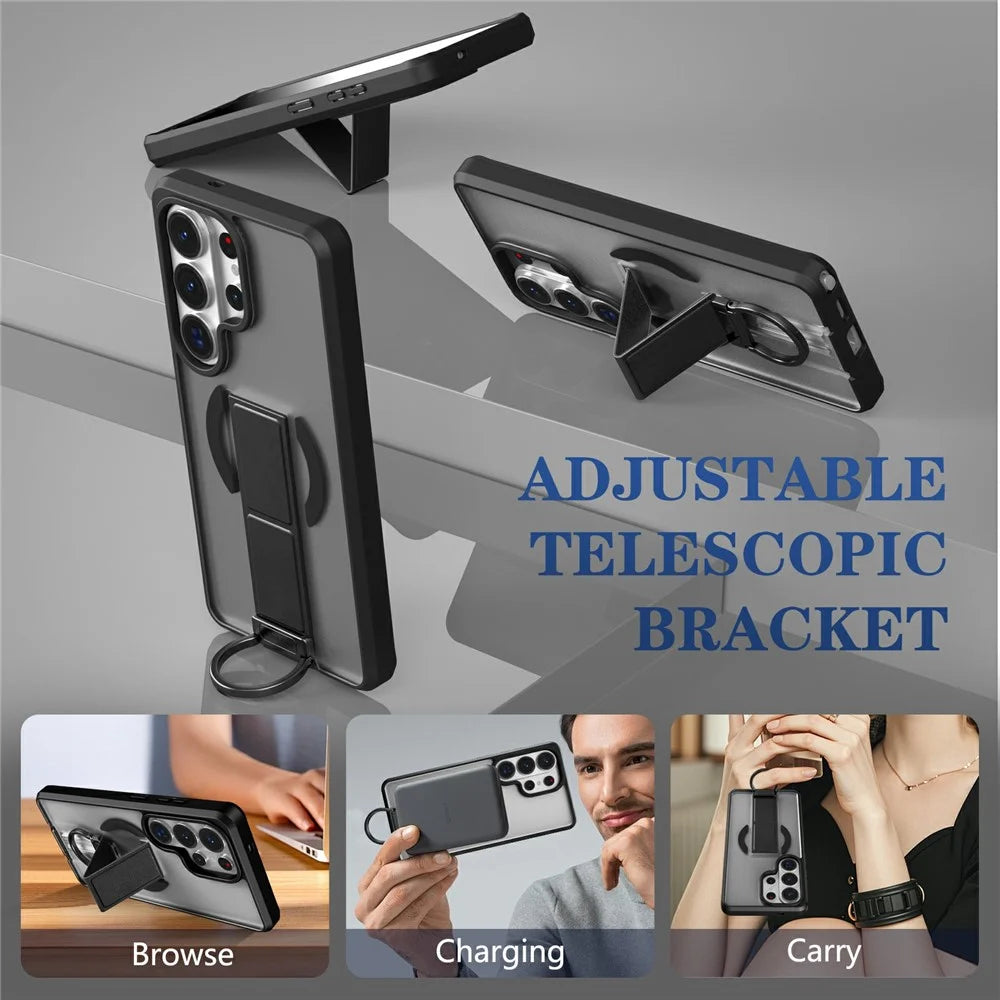 For Samsung Galaxy S25 Ultra Magnetic Case with Folding Kickstand  /  Ring Holder TPU + PC Phone Back Cover - Black - 4
