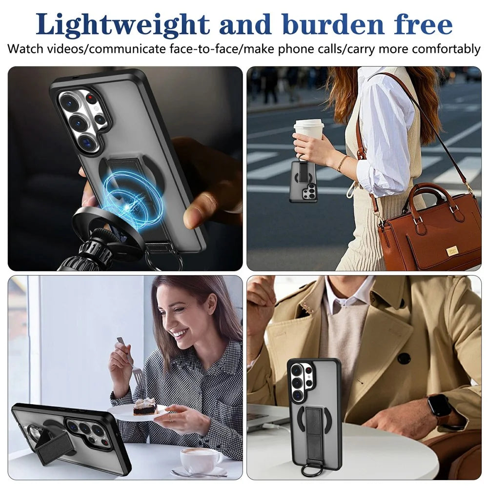 For Samsung Galaxy S26 Ultra Magnetic Case with Folding Kickstand  /  Ring Holder TPU + PC Phone Back Cover - Black - 6