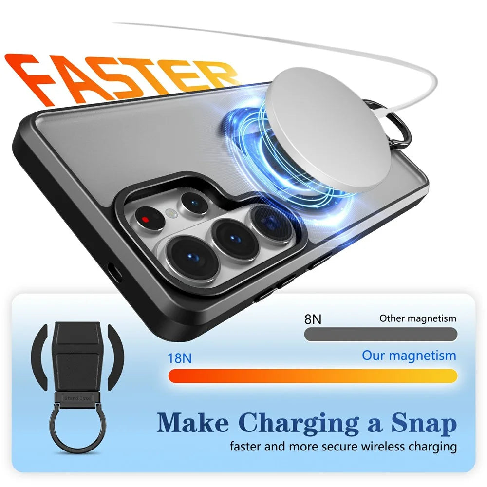 For Samsung Galaxy S26 Ultra Magnetic Case with Folding Kickstand  /  Ring Holder TPU + PC Phone Back Cover - Black - 7