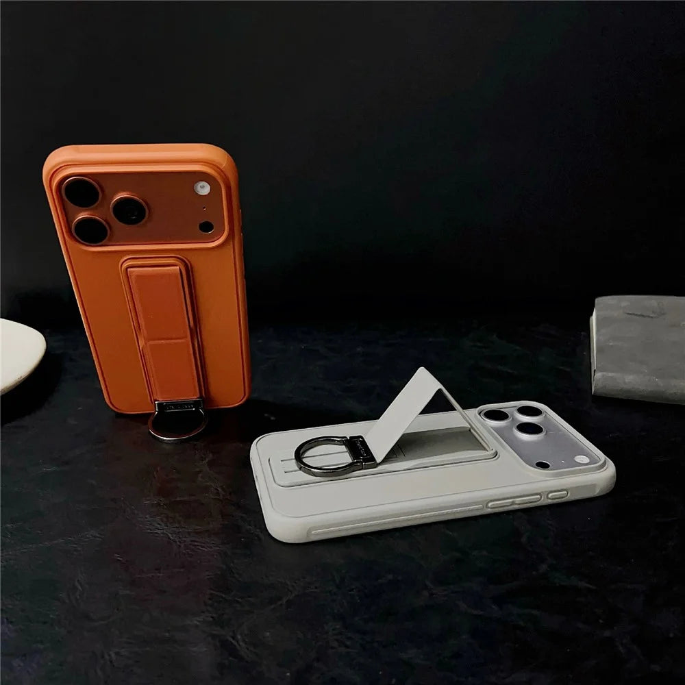 For iPhone 17 Pro Max Case with Kickstand  /  D-Ring Holder TPU PC Phone Back Cover - Brown - 3
