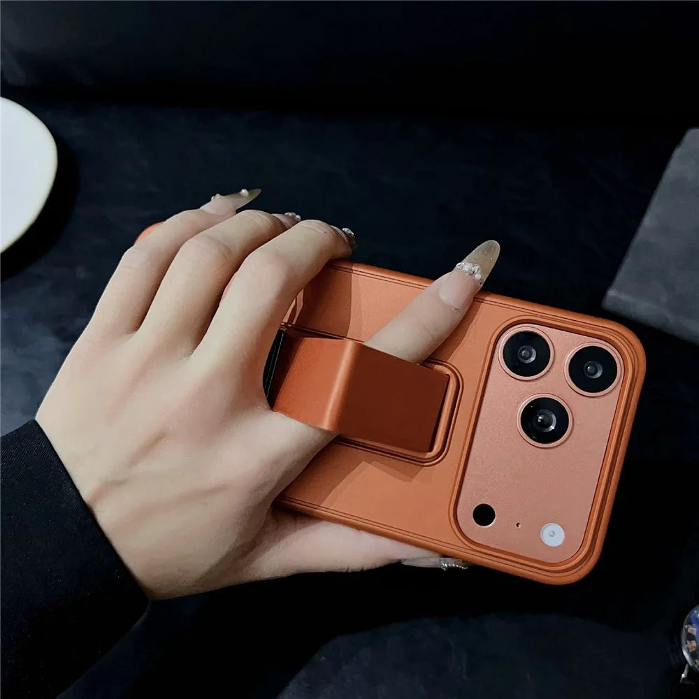 For iPhone 17 Pro Max Case with Kickstand  /  D-Ring Holder TPU PC Phone Back Cover - Brown - 4