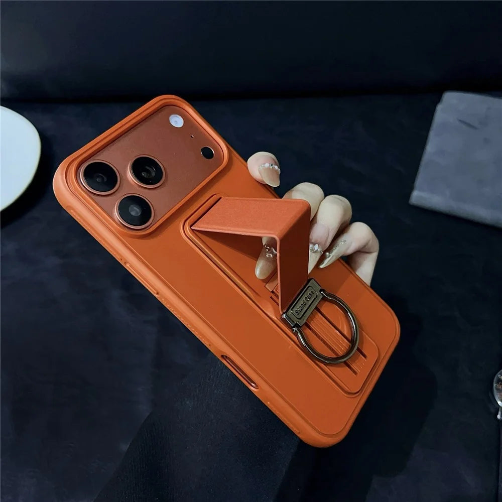 For iPhone 17 Pro Max Case with Kickstand  /  D-Ring Holder TPU PC Phone Back Cover - Brown - 5