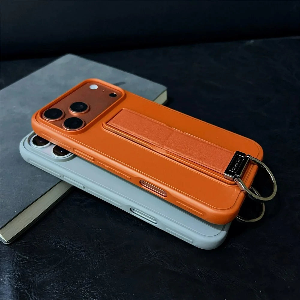 For iPhone 17 Pro Max Case with Kickstand  /  D-Ring Holder TPU PC Phone Back Cover - Brown - 7