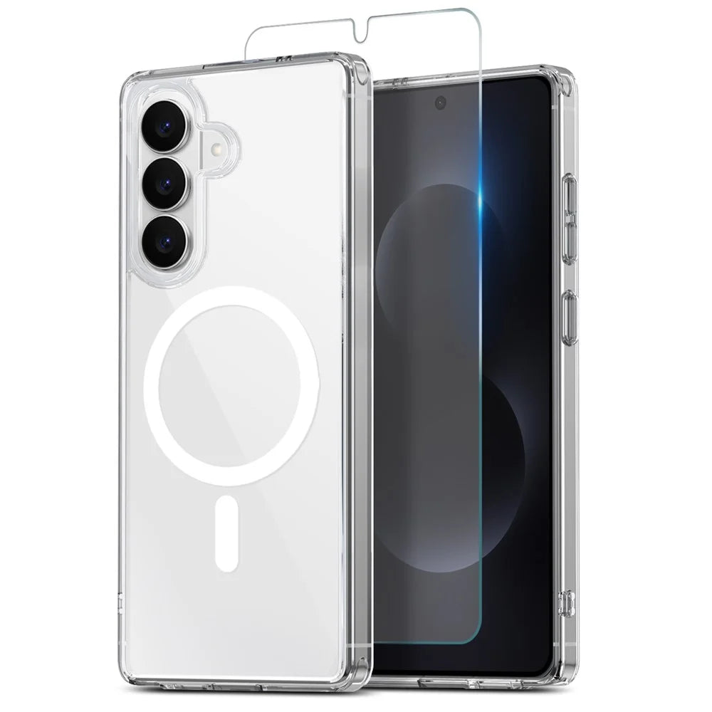 NORTHJO For Samsung Galaxy S26 Magnetic Case PC + TPU Phone Cover Set with Tempered Glass Film (Support Fingerprint Unlock) - Transparent - 1