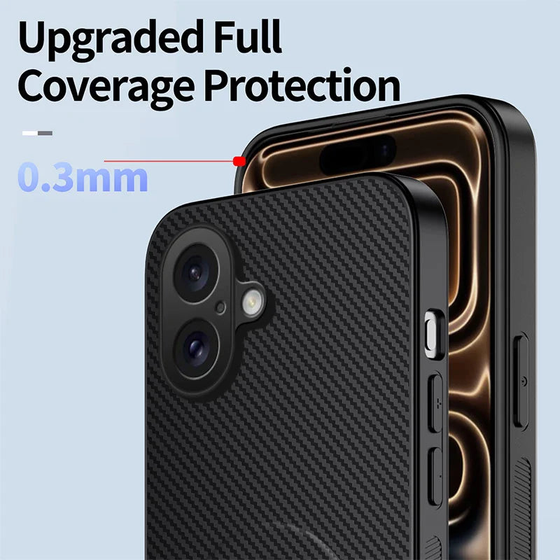 WANLONFENG For iPhone 16 Magnetic Case with 2Pcs Tempered Glass Films  QT1 Series Kickstand Carbon Fiber Texture PC TPU Phone Cover - Black - 5