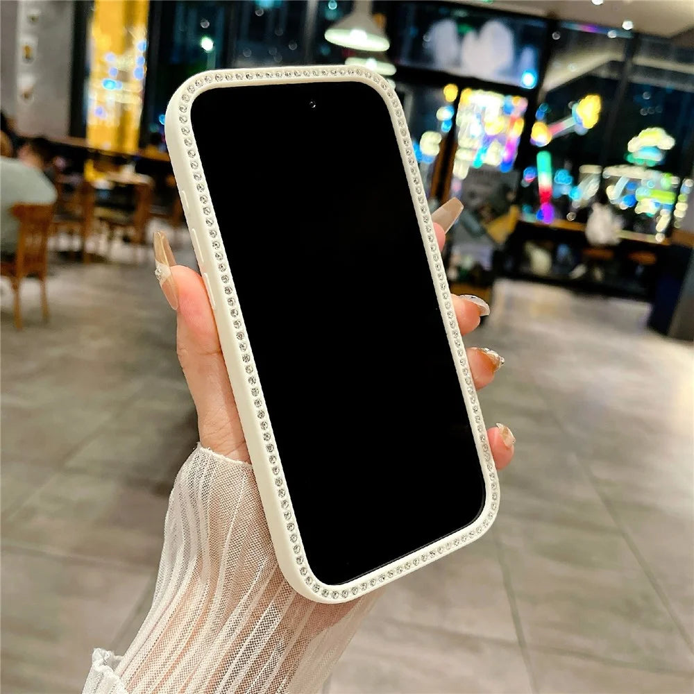 For iPhone 17 Pro Clear Phone Case Luxury Crystal Rhinestone Edge Decor PC TPU Protective Cover - Black - 2