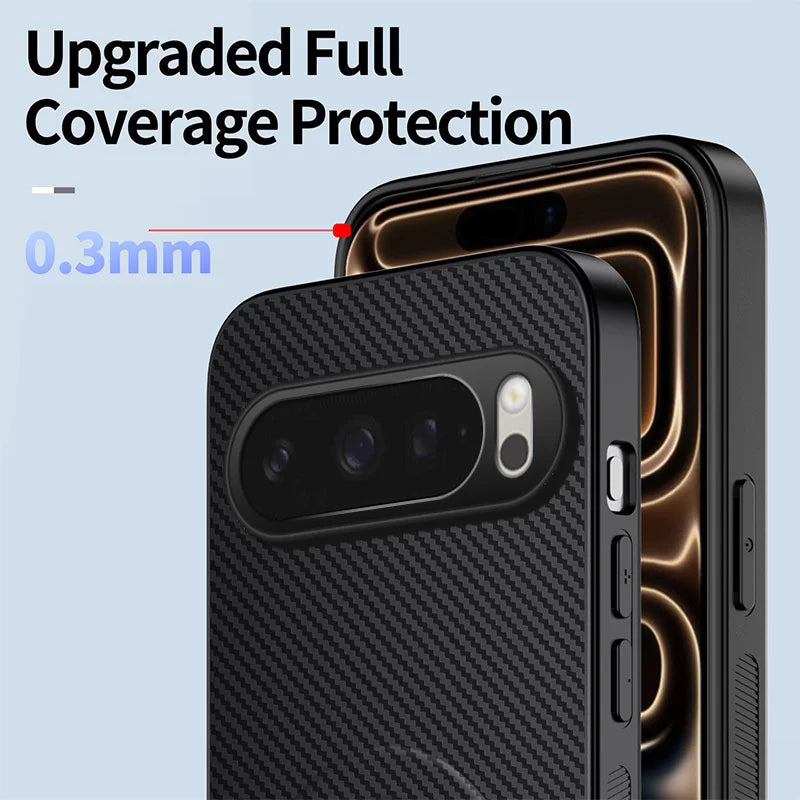 WANLONFENG For Google Pixel 10 Magnetic Case with 2Pcs Tempered Glass Films  QT1 Series Kickstand Carbon Fiber Texture PC TPU Phone Cover - Black - 5