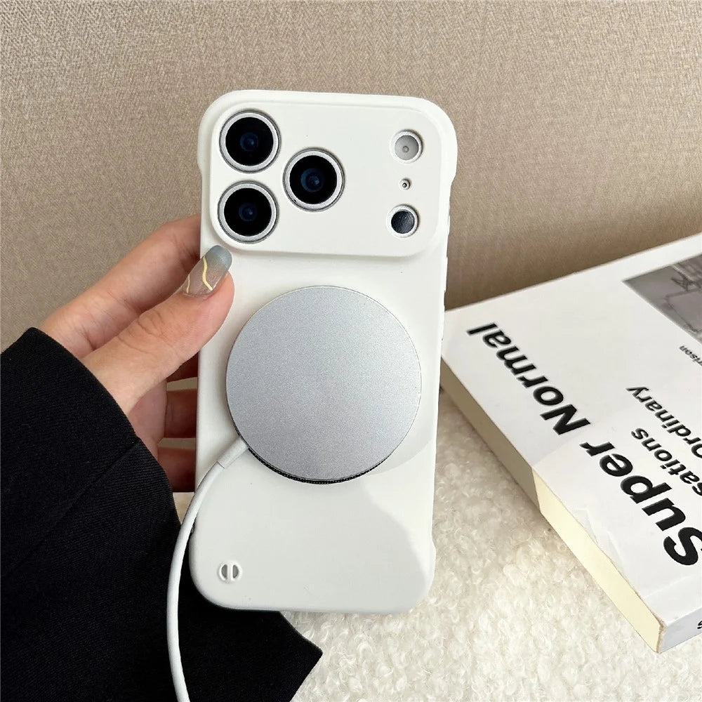 For iPhone 17 Pro Max Borderless Magnetic Phone Case Solid Color Frameless PC Cover Compatible with MagSafe - Black - 2