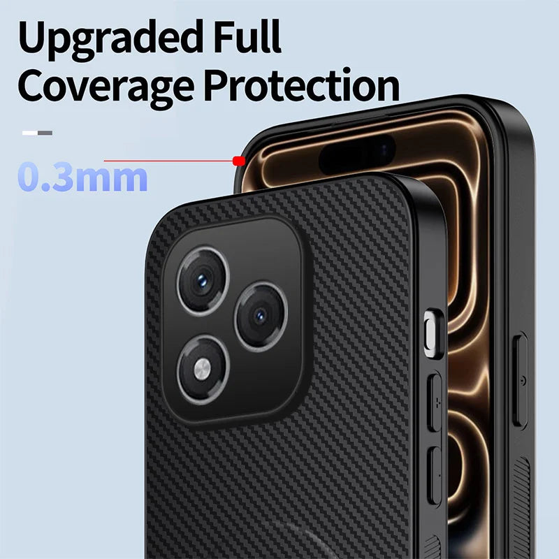 WANLONFENG For Honor 400 Lite 5G Magnetic Case with 2Pcs Tempered Glass Films  QT1 Series Kickstand Carbon Fiber Texture PC TPU Phone Cover - Black - 5