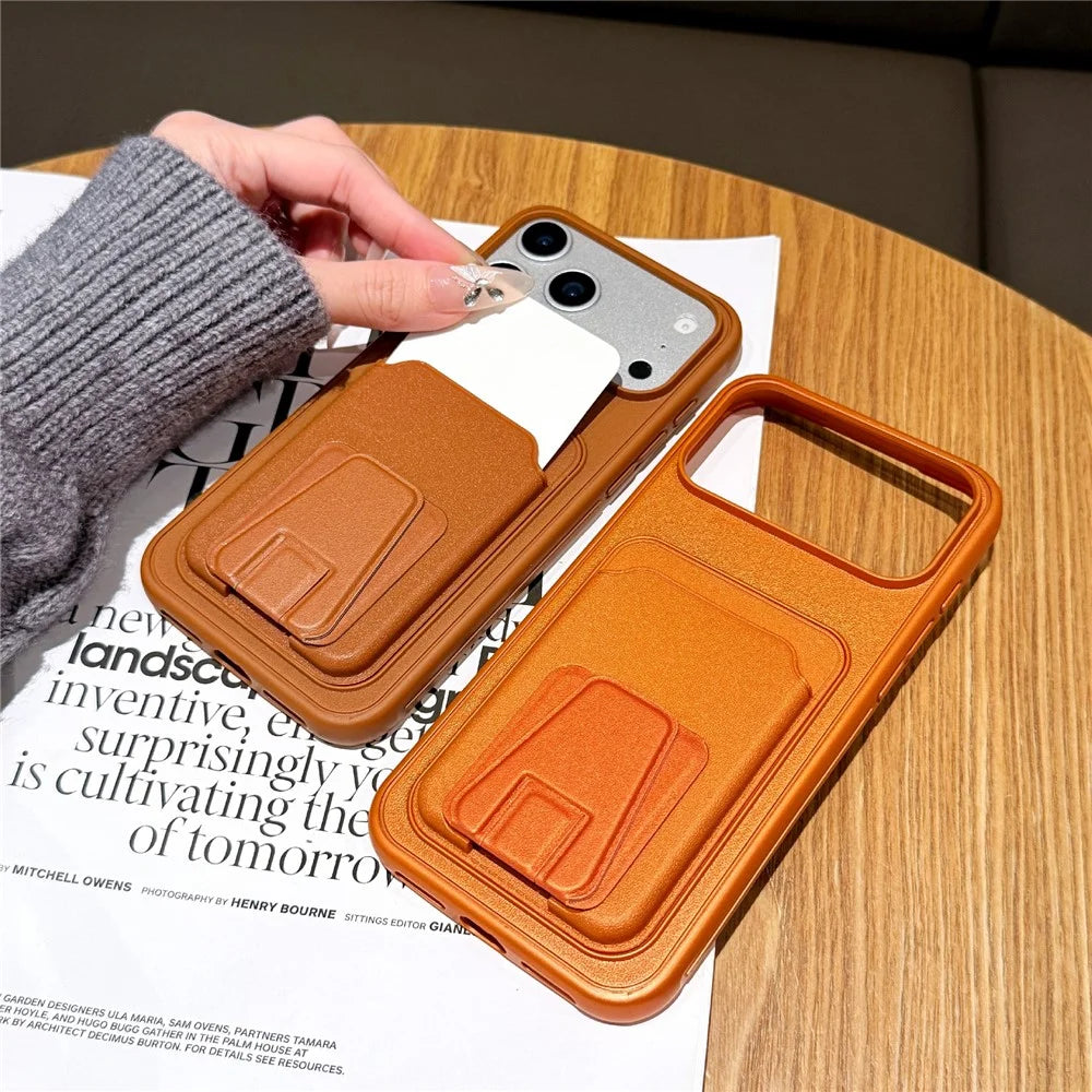 For iPhone 17 Pro Max Phone Case with Card Holder Kickstand Leather PC TPU Shockproof Protective Cover - Dark Green - 3