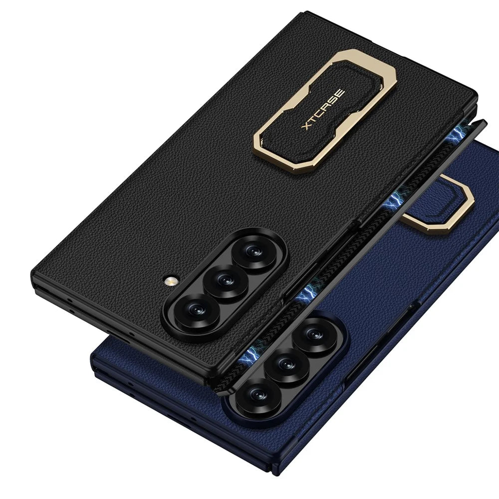 GKK For Samsung Galaxy Z TriFold 5G Flip Leather Case with Tempered Glass and Wristband Kickstand - Dark Blue - 3