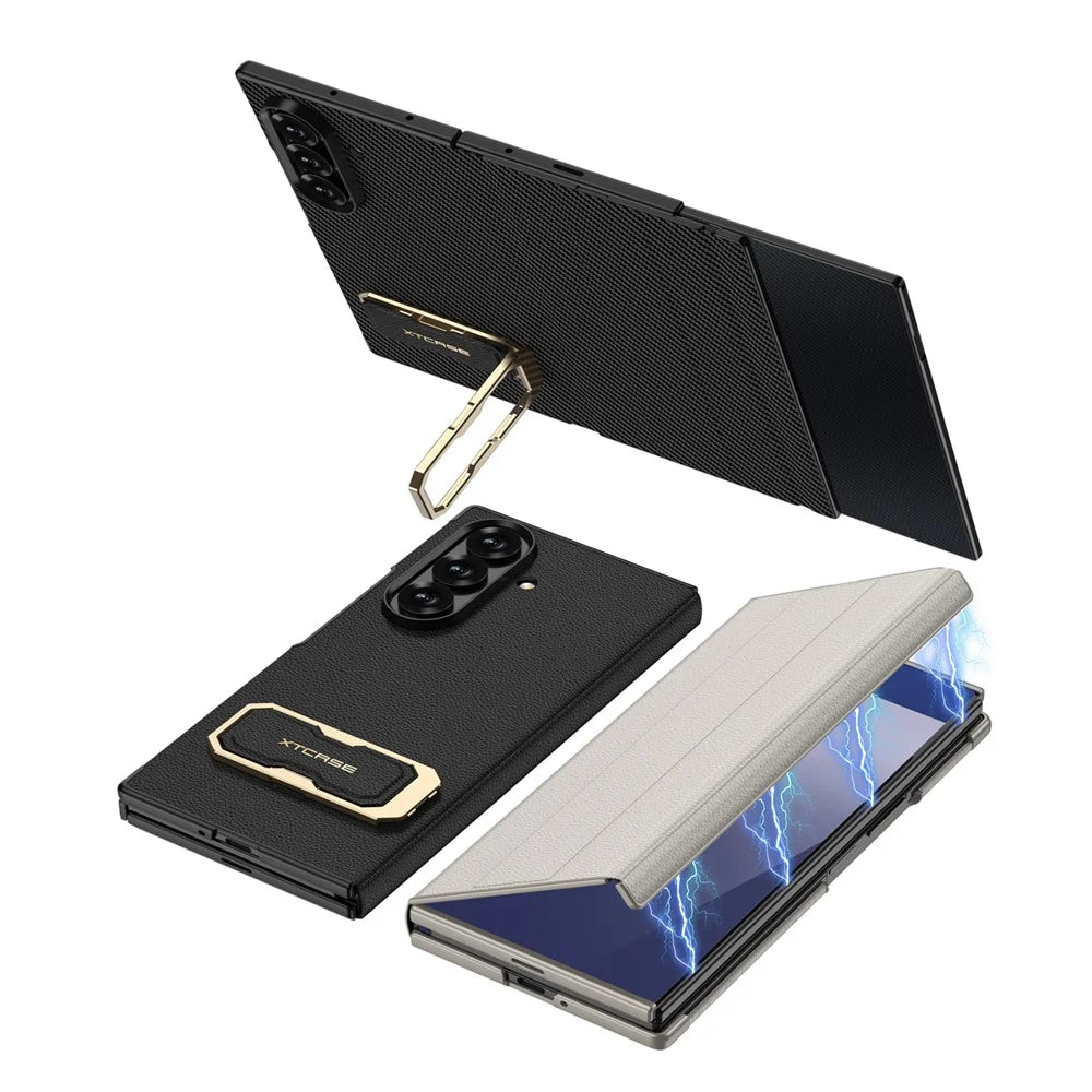 GKK For Samsung Galaxy Z TriFold 5G Flip Leather Case with Tempered Glass and Wristband Kickstand - Dark Blue - 7