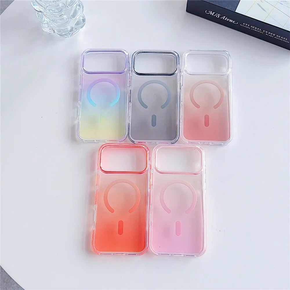 For iPhone 17 Pro Max Magnetic Case Clear Gradient Shockproof TPU PC Phone Cover Compatible with MagSafe - White - 6