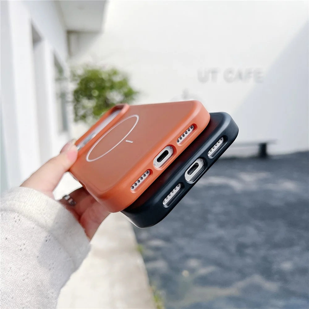 For iPhone 17 Pro Max Magnetic Case Solid Color Skin Touch Rubberized TPU PC Phone Cover Compatible with MagSafe - Brown  /  White - 2