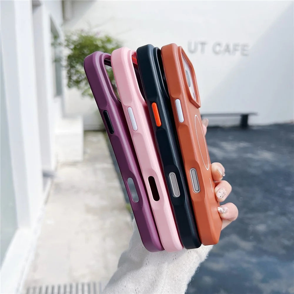 For iPhone 17 Pro Max Magnetic Case Solid Color Skin Touch Rubberized TPU PC Phone Cover Compatible with MagSafe - Brown  /  White - 3