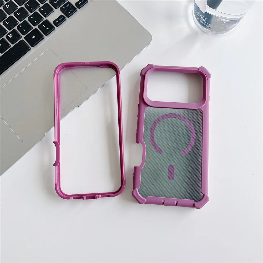 For iPhone 17 Pro Max Magnetic Case Carbon Fiber Texture Anti Drop TPU PC Phone Cover Compatible with MagSafe - Blackish Green - 3