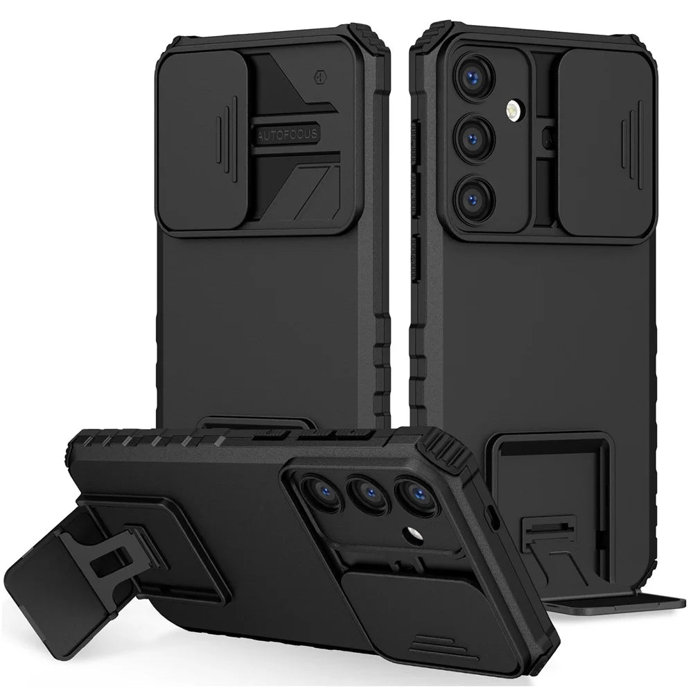 For Samsung Galaxy S26+ Case Camera Slider PC + TPU Phone Cover with Kickstand - Black - 1