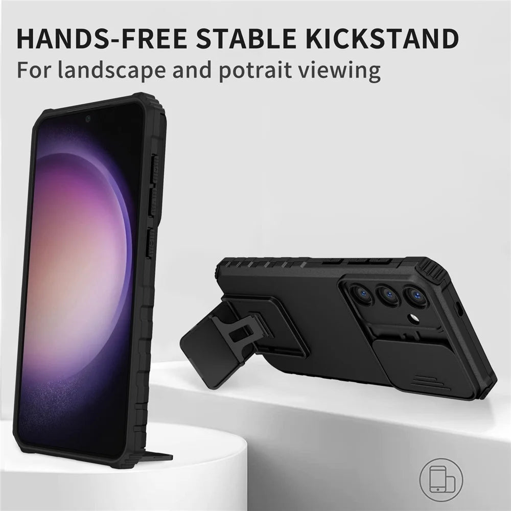 For Samsung Galaxy S26+ Case Camera Slider PC + TPU Phone Cover with Kickstand - Black - 2