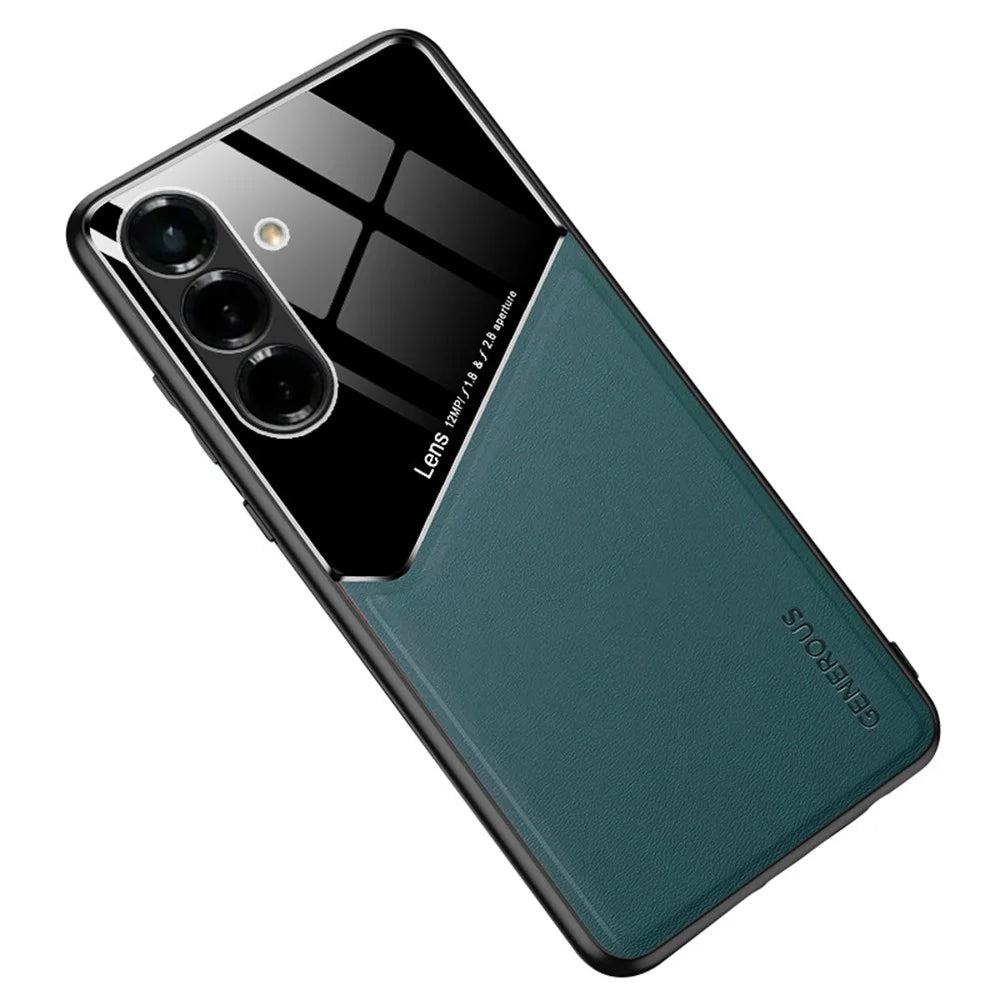 For Samsung Galaxy S26 Case Precise Cutout Leather Coated PC + TPU Phone Back Cover Built-in Metal Sheet - Green - 1